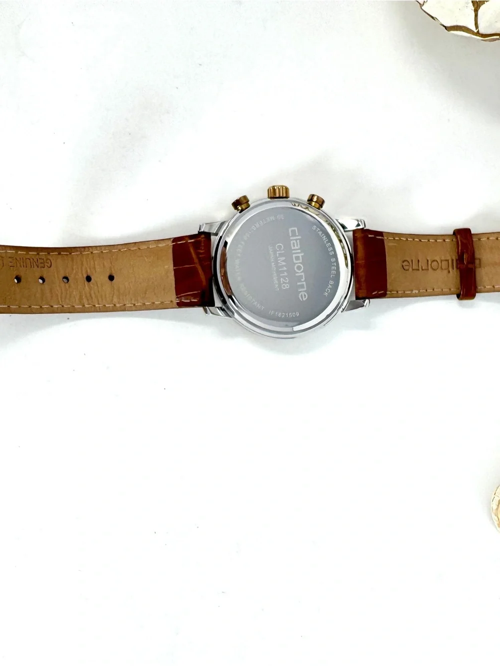 Claiborne Men's Multi-Function Quartz Watch –Two Tone Brown Leather- New Battery
